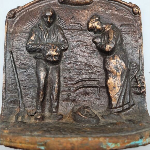 Antique Bronze The Anglus Jean Francois-Millet Relief Mourning Funeral Bookends - Picture 7 of 8